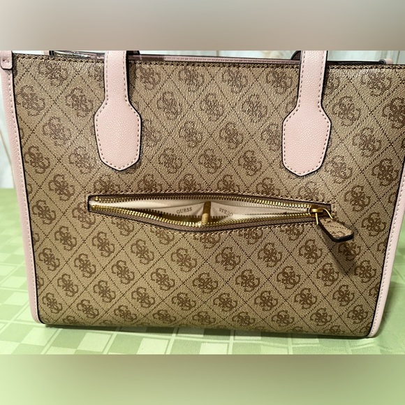 Guess Silvana 4G Brown and Pink Monogram Crossbody Tote Bag - Picture 8 of 12